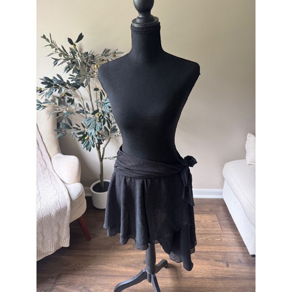 Aerie Black Wrap Mini Skirt Textured Ruffle Side Tie Asymmetrical Size M